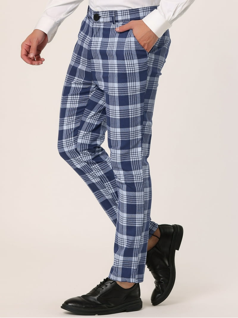 Bargains men's Plaid Dress Pants Slim Fit Checkered Trousers