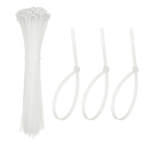 Zip Ties Plastic Cable Ties, Self-Locking Wire Zip Tie 8 Inch with Stainless Steel Tooth - (100 Pack, White)