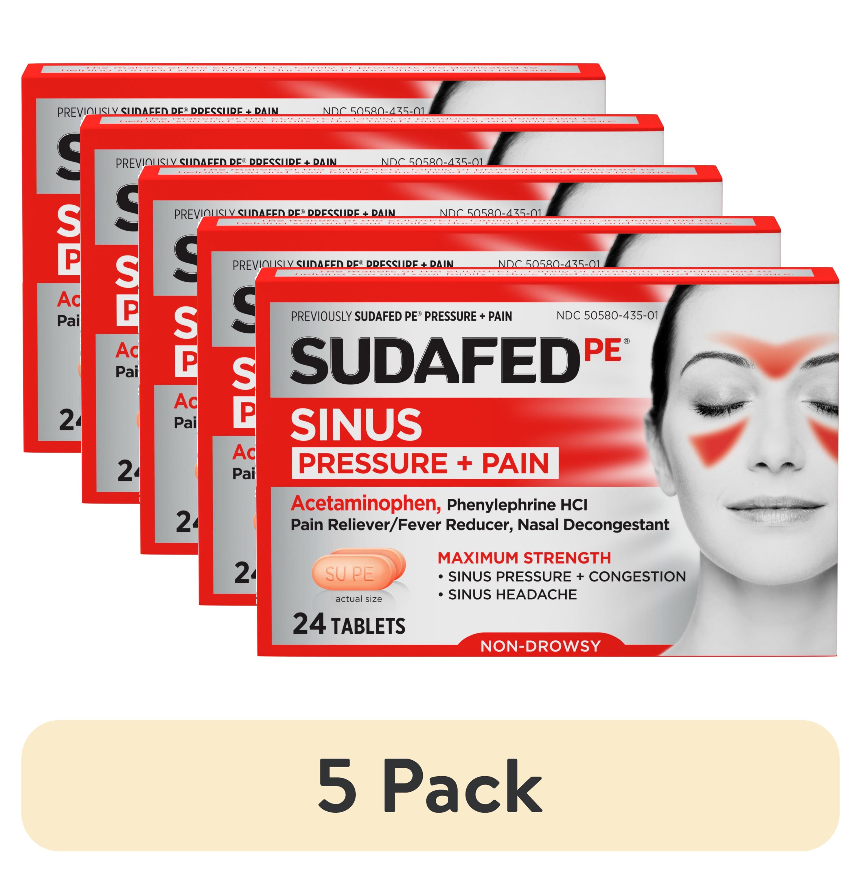 (5 pack) Sudafed PE Sinus Pressure + Pain Relief Decongestant Tablets, 24 Count
