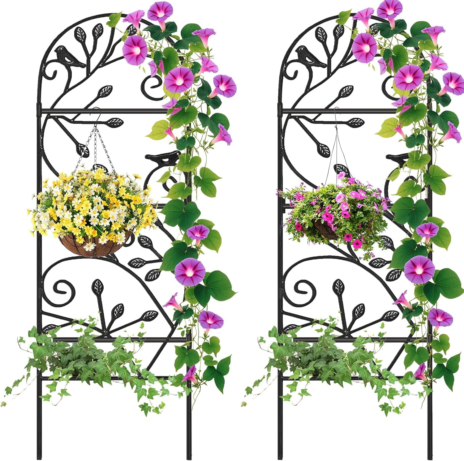 2 Pack Garden Trellis for Climbing Plants Outdoor Metal Trellis 46 x 15 Inch Decorative Support for Roses Vines Flowers Patio Grape Cucumber Clematis