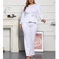 thumbnail image 5 of Women's Plus Size 2 Piece Outfits Long Sleeve Blazer Top & Long Pants Set Casual Elegant Business Suit with Belt, 5 of 6