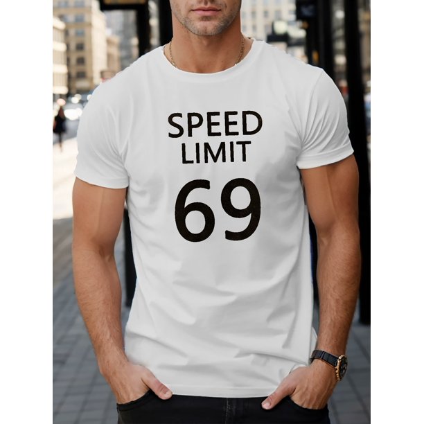 Camiseta con estampado "SPEED LIMIT 69", camisetas para hombre, camiseta informal de manga corta para verano, camiseta deportiva de ocio