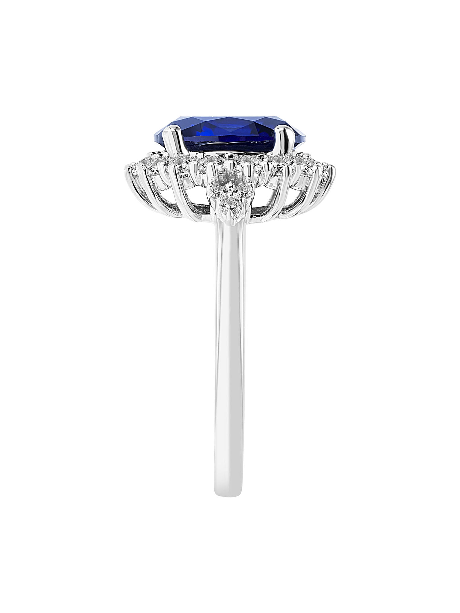 4 1/10 Carat T.G.W Created Blue and White Sapphire and Diamond-Accent Halo Sterling Silver "Indigo Gem" Engagement Ring