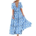 thumbnail image 3 of Taqqpue Women's Summer Plus Size Boho Floral Dress Crew Neck Short Sleeve Long Maxi Dresses Casual Beach Vacation Sundress Elastic Waist Tiered Ruffle Hem A Line Cake Dresses, 3 of 7