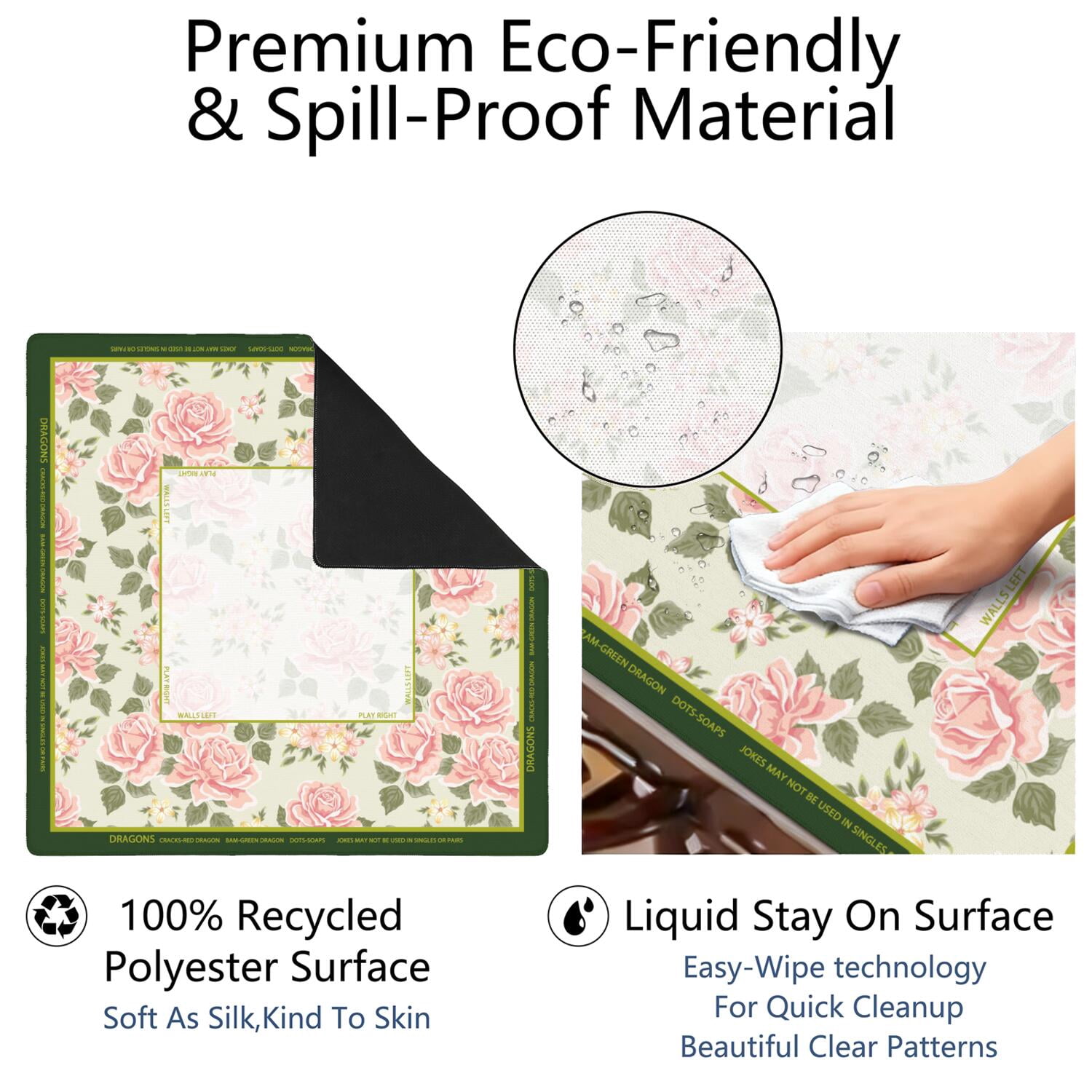 Floral Mahjong Mat with Rules, 31.5*31.5in Anti Slip American Mahjong Mat for Table, Noise Reduction, Neoprene Mah jongg Mats with Carrying Bag & 3 Dices, Mahjong Set Gift, Board Tile Games Mats