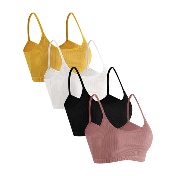 Deago 4 Pack Women's Seamless Sports Bra Padded Ribbed Camisoles Wireless No Underwire Yoga Bra Workout Crop Tank Tops (Multicolor, M)