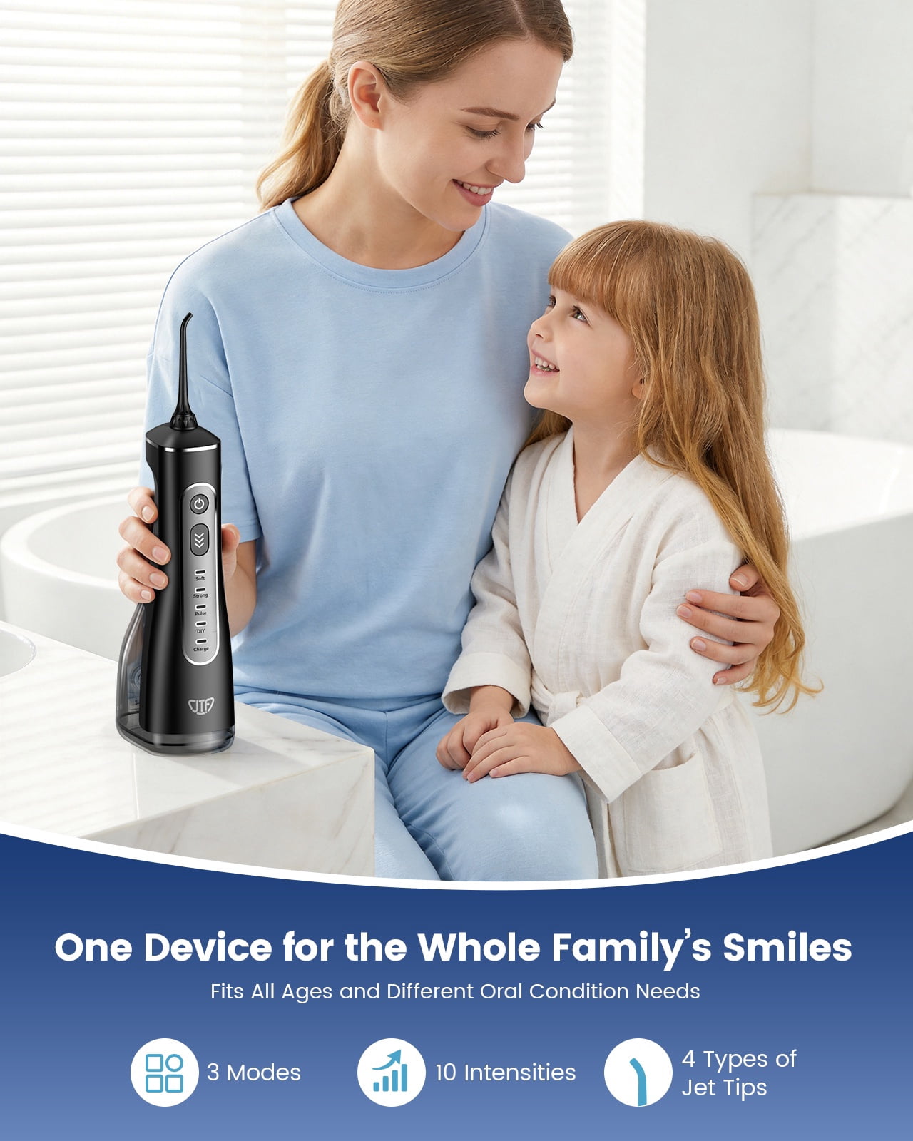 JTF Cordless Water Flosser for Teeth: 3 Modes & 10 DIY Pressure Levels Portable Oral Irrigator for Braces & Sensitive Gums with 9 Tips & 300ML Tank, Rechargeable Electric Dental Pick for Home Travel