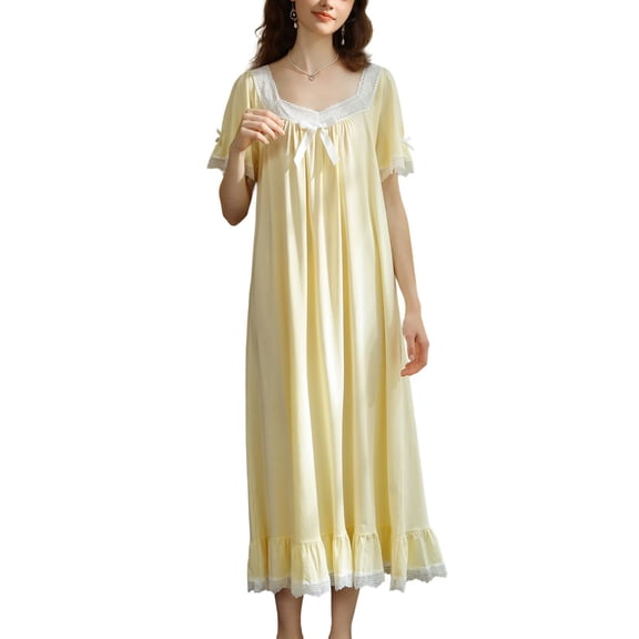 SWSMCLT Women's Victorian Nightgown Cute Pjs Comfy Soft Old Fashioned Sleeping Night Gown Vintage Princess Pajamas Yellow Medium