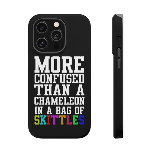 DistinctInk Tough Case for Apple iPhone 15 PRO (6.1" Screen), Compatible with MagSafe Charging - More Confused than Chameleon in Skittles