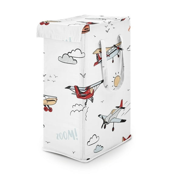 Sweet Jojo Designs Airplane Red and Blue Boy Foldable Laundry Hamper with Handles