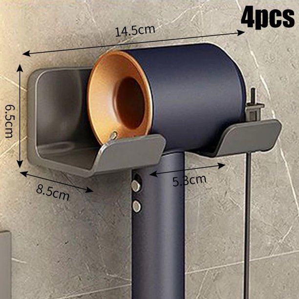 Estante de almacenamiento para secador de pelo no perforado montado en la pared, estante de almacenamiento y colocación para secador de pelo para baño, estante de almacenamiento funcional múltiple