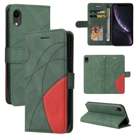 Case for iPhone XR Leather Wallet Book Flip Folio Stand View Cover - Green