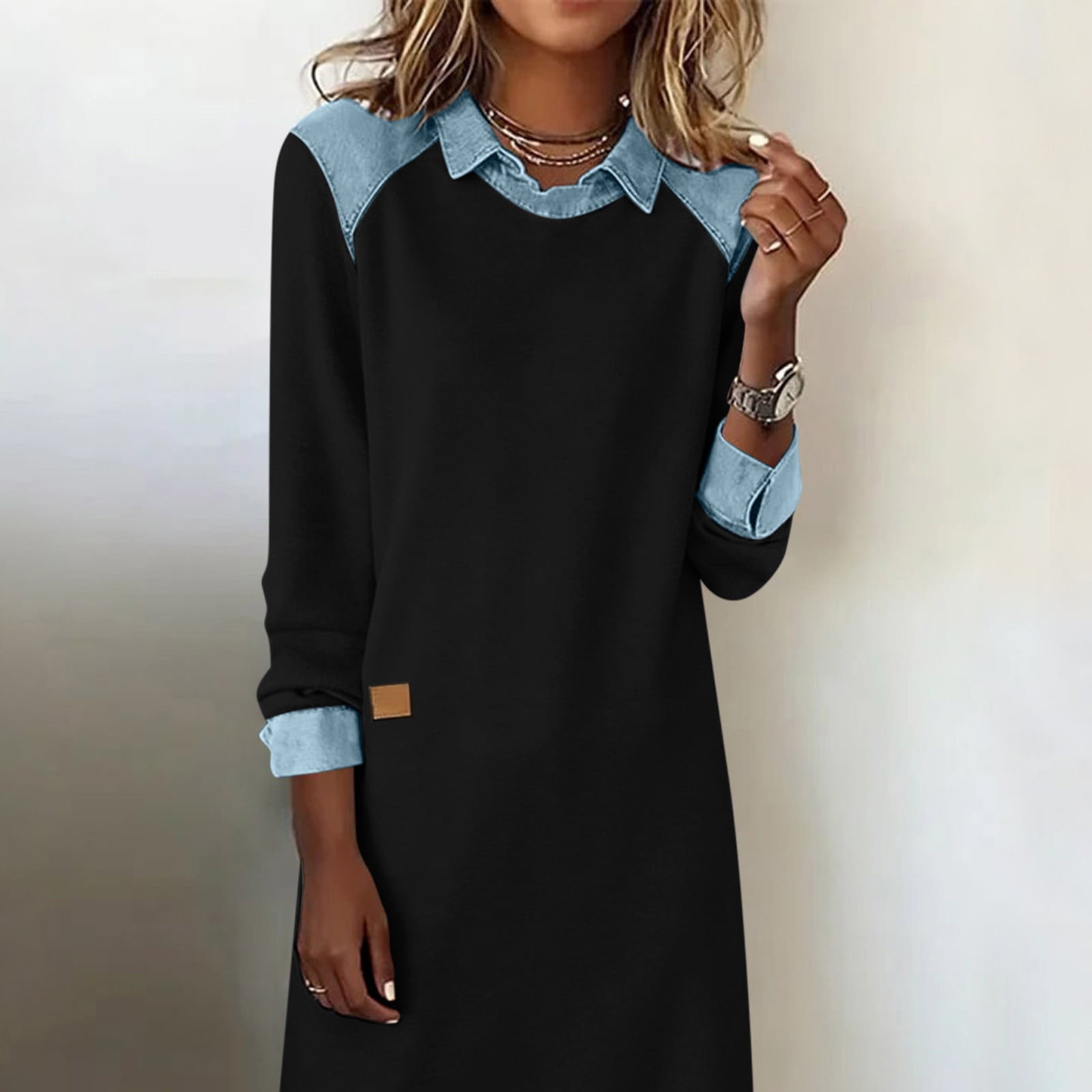Fewfanhot Maxi Dresses for Women Flowy V Neck 3/4 Sleeve Mid Length Shift Dress with Pockets Comfy House Loungh Wear