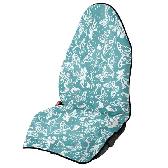 POLERO Front Seat Cover Waterproof Microfiber, Compatible with Van Truck Seat, for Cars Trucks SUVs, Teal White Butterfly