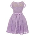 thumbnail image 3 of Big Girl Cap Sleeve Lace Skater Stone Belt Flower Girls Dresses (19JK88S) Lilac 16, 3 of 4