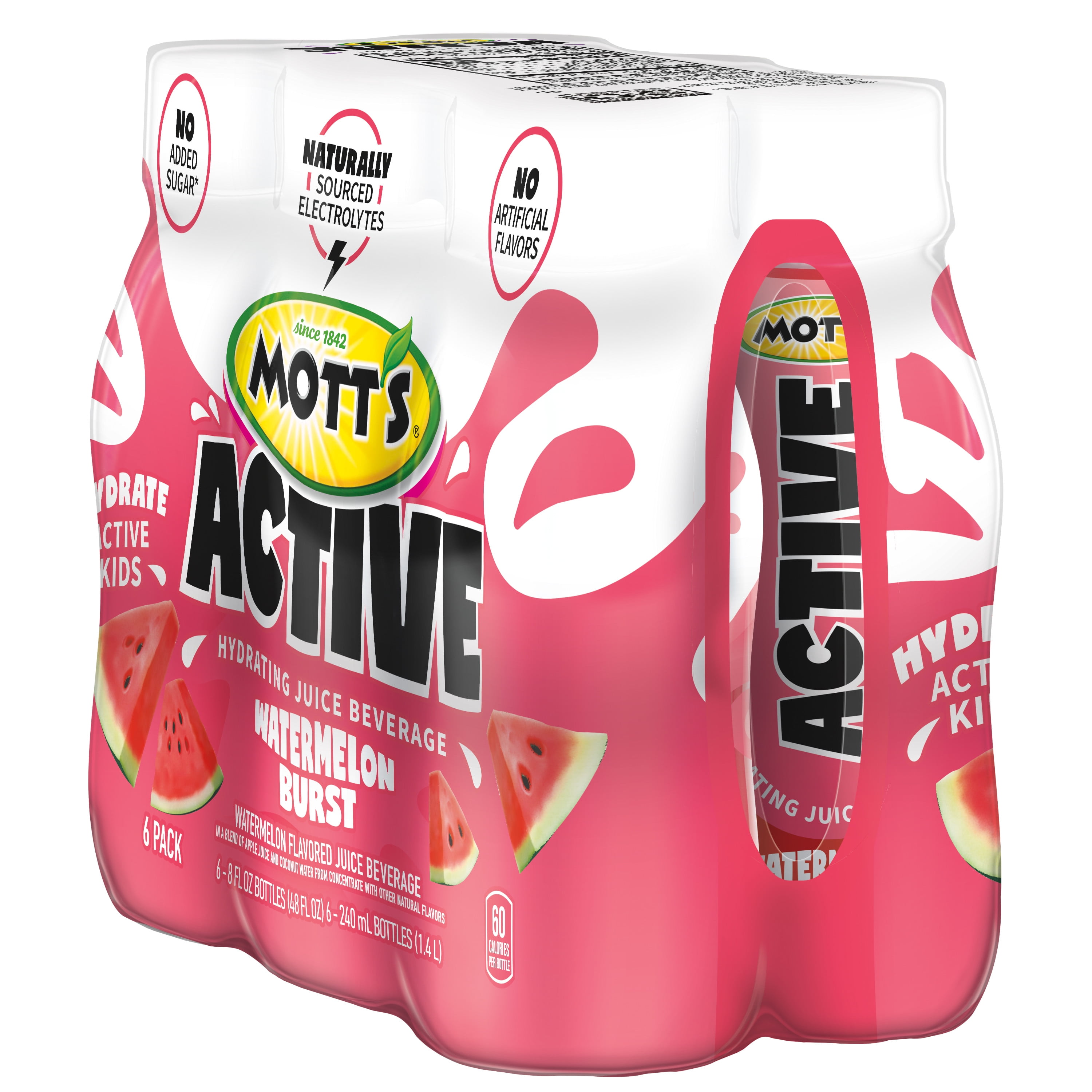 (4 pack) Mott's Active Watermelon Burst Hydrating Juice Beverage, 8 fl oz, 6 Count Bottles
