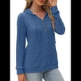 thumbnail image 2 of Sudadera con Capucha de Moda para Mujer, de Larga y Cuello en V, Informal, para Otoño e Invierno. Azul M, 2 of 7