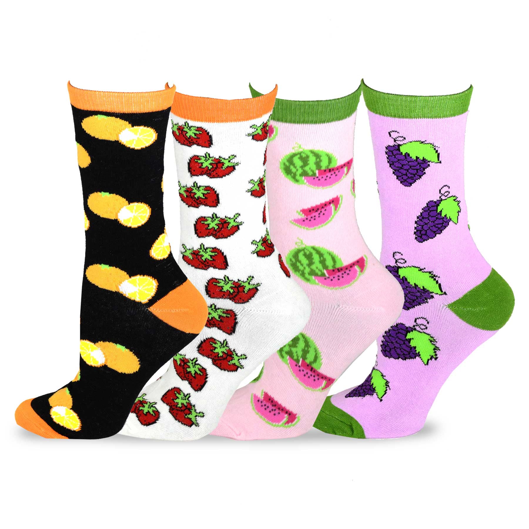 TeeHee Women's Foods Theme Cotton Crew Socks 4Pack (Fruits)