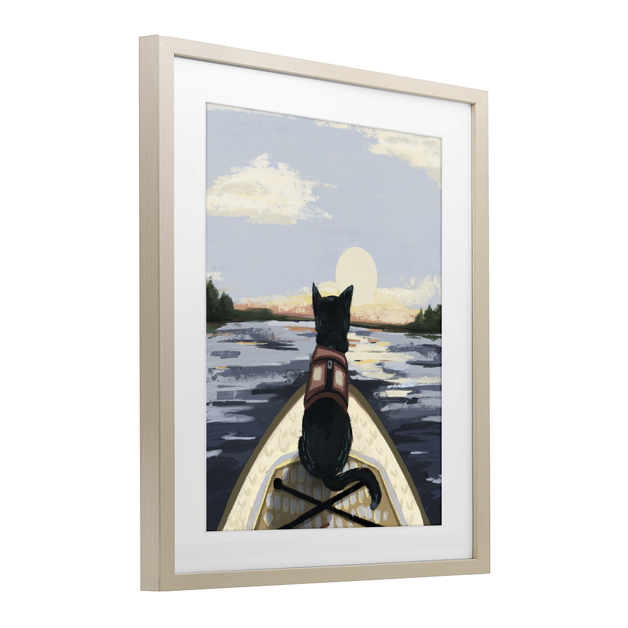 Stupell Industries Peaceful Cat Viewing Lake Birch Framed Print Under Glass, design by Denise Bartkus