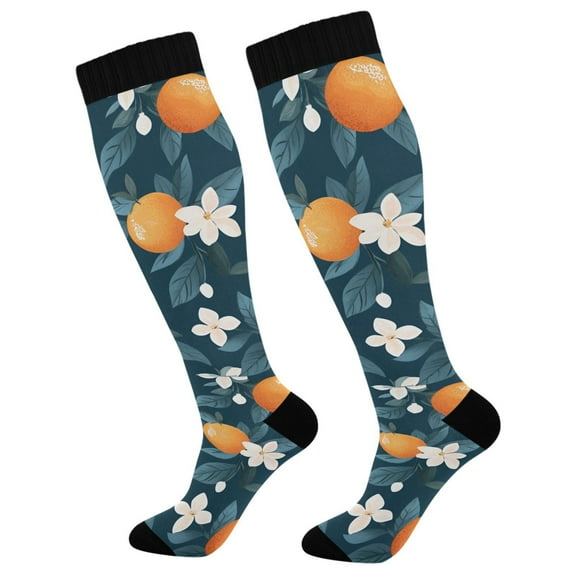 FORMRS Womens Knee High Socks Casual Long Thick Travel Daily Wear, 1 Pair, Oranges Pattern