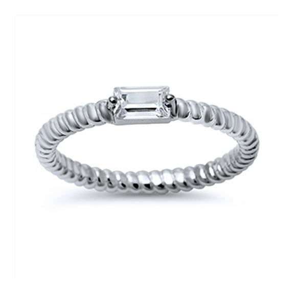 Women's Sterling Silver Baguette CZ Stackable Band Anniversary Ring 4MM ( Size 5 to 10 )