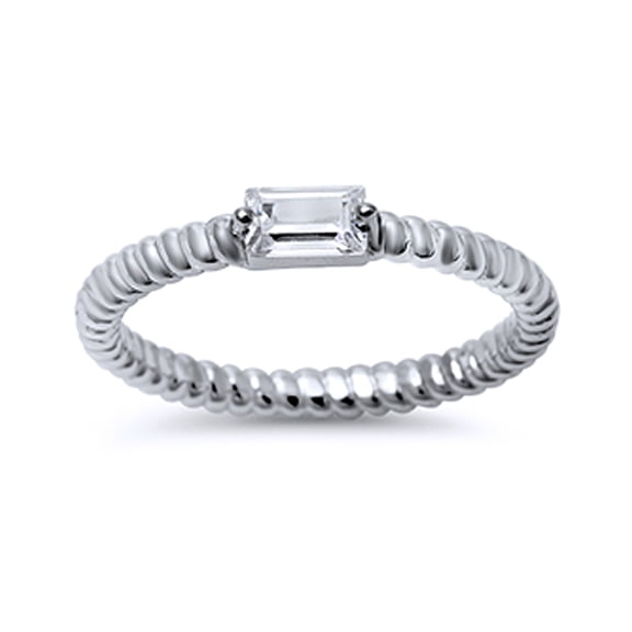 Women's Sterling Silver Baguette CZ Stackable Band Anniversary Ring 4MM ( Size 5 to 10 )