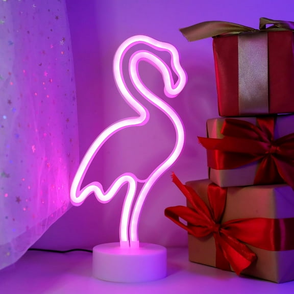 YUYAN-Flamingo Neon Light Signs Pink LED Neon Art Decorative with Holder Base Table Light Marquee Signs/Wall Decoration for Kids' Room Birthday Party Light Bar Recreational Wedding Party
