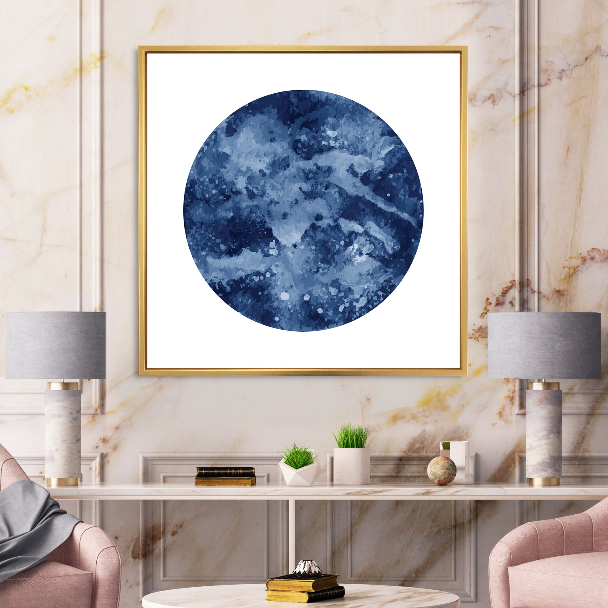 Designart 'Blue Space Galaxy Circle' Modern Framed Canvas Wall Art Print