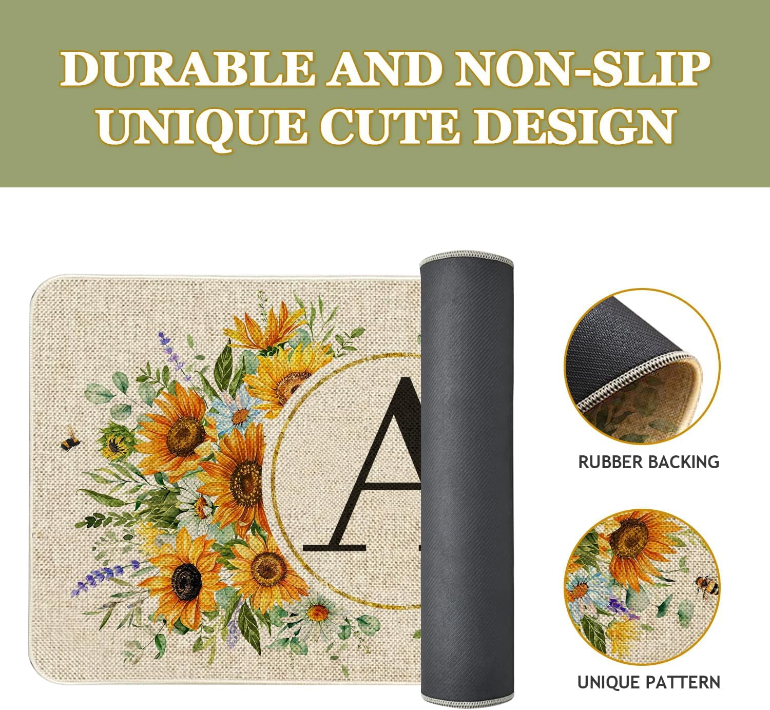 Summer Sunflower Monogram Letter A Door Mat 30 X 17 Inch Family Last Name Initial Welcome Doormat Indoor Outdoor Entrance Floor Rug Non Slip Spring Summer Decor Rubber Mats