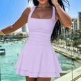 thumbnail image 4 of Women's Square Neck Ruffle Hem Mini Dress, Ruched Waist Short Party Dresses, Multicolor, S-XL, 4 of 6