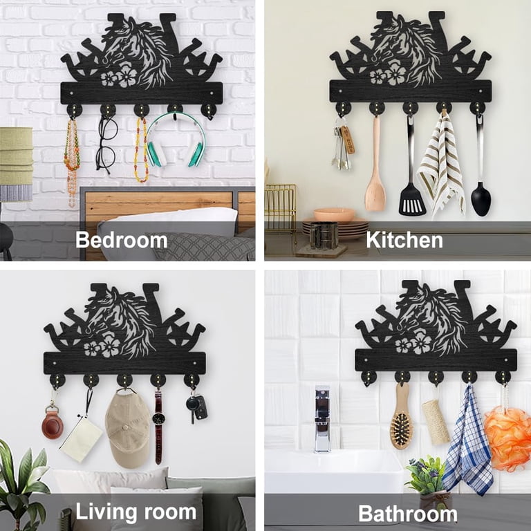 Rustic Western Horseshoe Coat Hooks (2-Pack) - Iron Key Hangers For Wall Decor