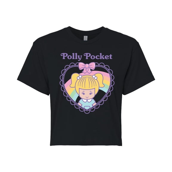 Polly Pocket - Rainbow And Polly Pocket In Heart - Junior's - Women's Cropped T-shirt
