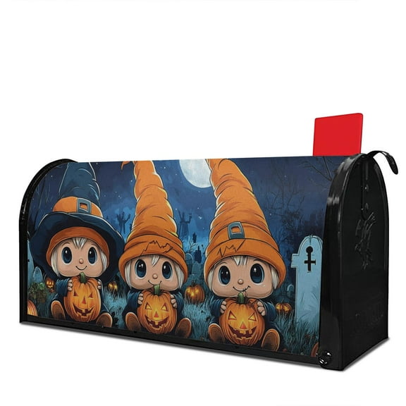 Happy Halloween Spooky Gnomes Short Mailbox Covers,Magnetic 18x21 Inch Mailboxwrap Water Proof Reusable Halloween Box Wraps for Rustic Farmhouse Home Decor