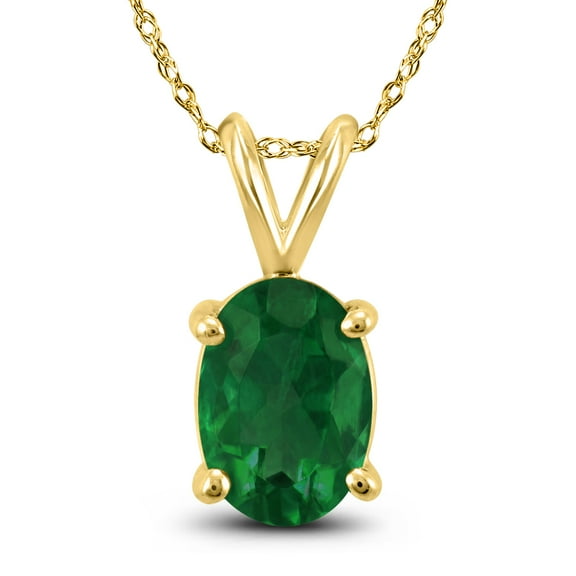 SZUL Women's 14K Yellow Gold 5x3MM Oval Emerald Pendant