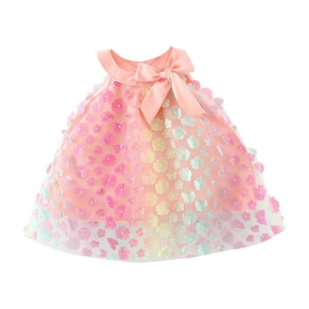 

ZRBYWB Toddler Girl s Cute Striped Strap 3D Flower Print Gradient Dress Summer Camisole Bow Tie Dress Baby Girl Clothes