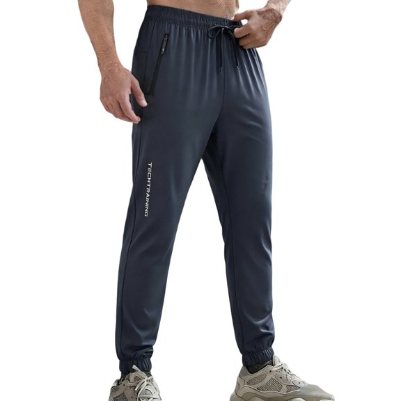 Jogging Pants Men Summer Lightweight Workout Athletic Joggers with Zipper Pockets Elastic Waist Drawstring Pants, 2XL
