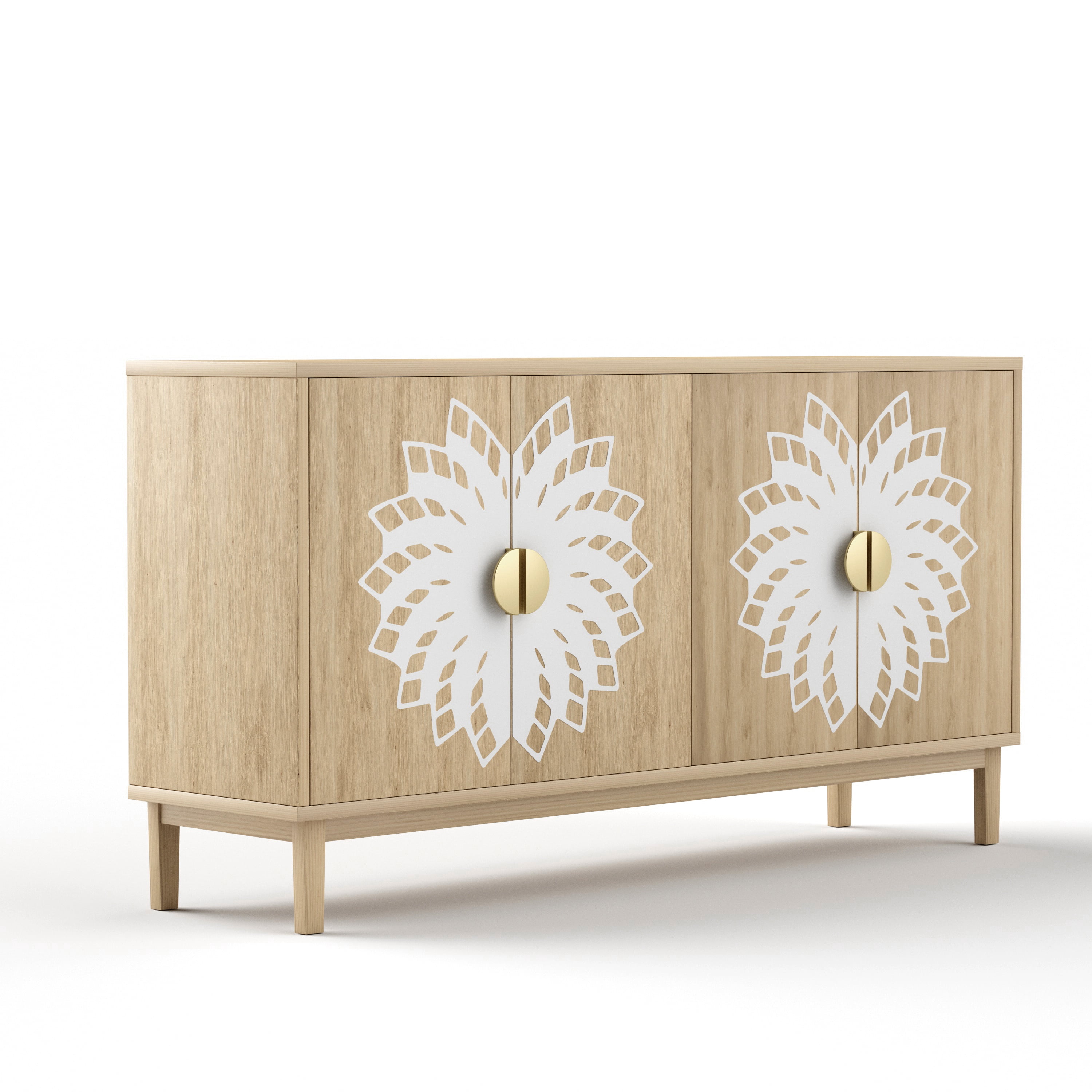 63"Sideboard/Dining Room Cabinet,Vintage-Style Decorative Storage Cabinet with Carved Doors,a Multifunctional Sideboard Ideal for Storage in Entryways,Living Rooms and Dining Rooms,63"L*15.7"W*32.7"H