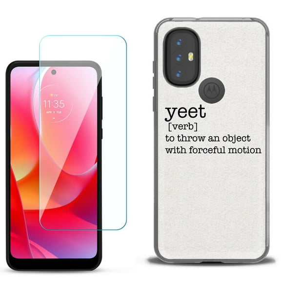 Slim-Fit Gel TPU Phone Case for Motorola Moto G Power 2022, with Tempered Glass Screen Protector, by OneToughShield ® - Dictionary/Yeet