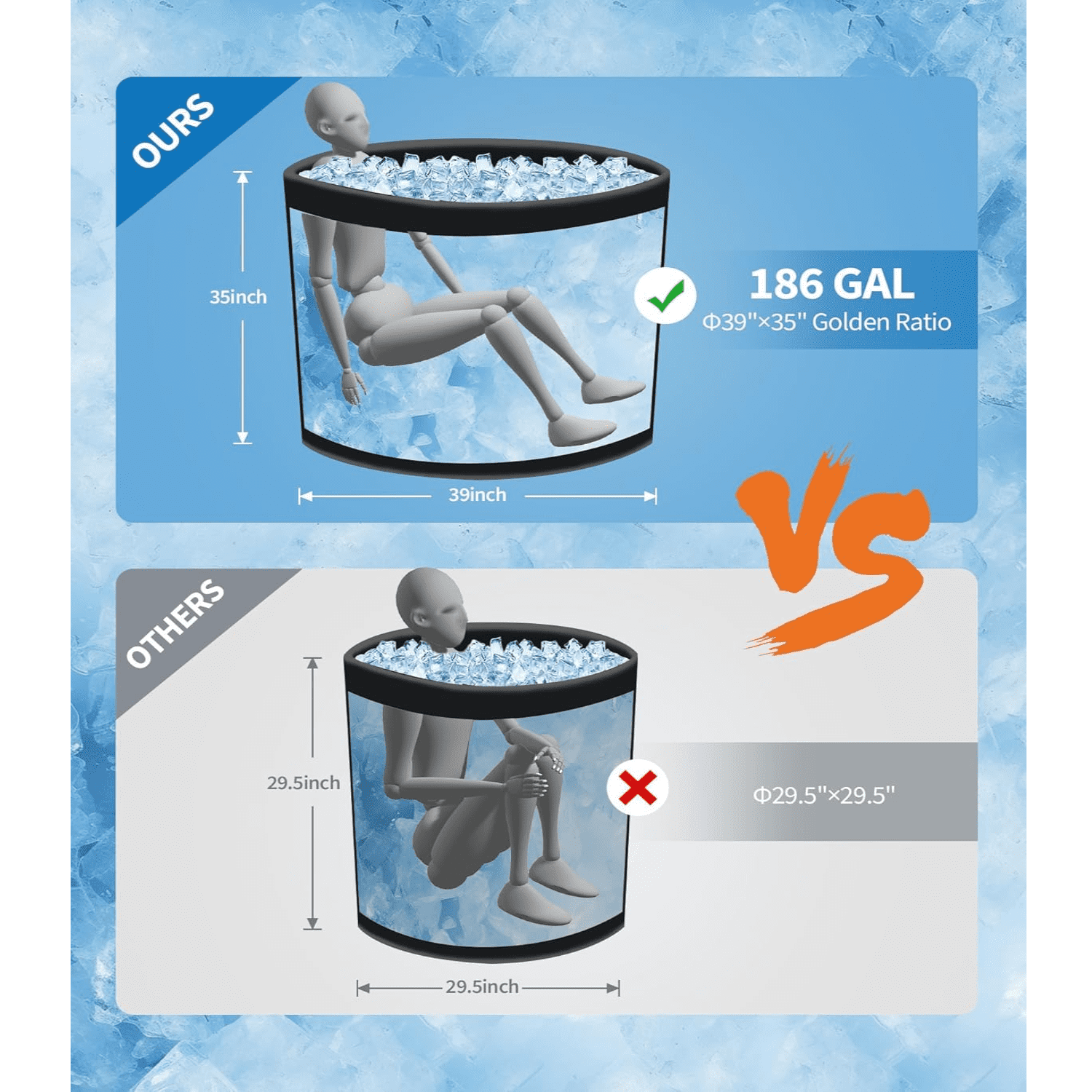 Ice Bath Tub for Athletes,Compatible with Water Chillers, 186-Gallon Inflatable Cold Plunge Tub with Insulated Lid,Portable for Outdoor & Indoor Recovery