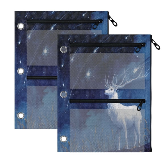 2 Pack 3-Ring Binder Pencil Pouch with Clear PVC Windows White Stag Large Capacity Stationery Bag for Classroom Office Supplies