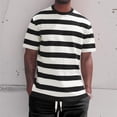 thumbnail image 2 of Mens Short Sleeve T-Shirts Striped Casual Crewneck Basic Shirt Color Block Stretch Summer Beach Tees Light Black M, 2 of 4