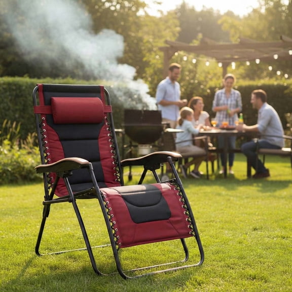 30" Wide Zero Gravity Chair 400lbs Foldable Patio Recliner Oversized Padded Lounger Cup Holder