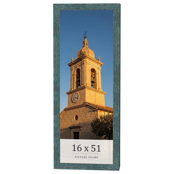 16x51 Frame Blue Rustic Barnwood Solid Wood Picture Frame Width 1.25 Inches | Interior Depth 0.5