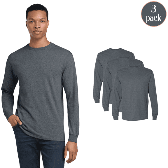 Gildan Men's DryBlend Long Sleeve T-Shirt, 3-Pack Crewneck Classic Fit Tee, Dark Heather, S