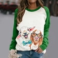 thumbnail image 2 of Lyinloo Women Sheep And Dog Print Stitching Contrast Top Sweater Long Sleeves Green XXL, 2 of 5