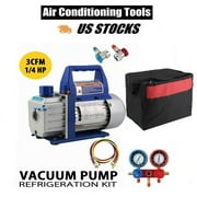 R134 Aluminum HVAC Refrigeration AC Manifold Gauge With QC19 Adapter 3CFM 1/4 110V 60Hz Vacuum Pump Diagnostic Tool 1400 RPM