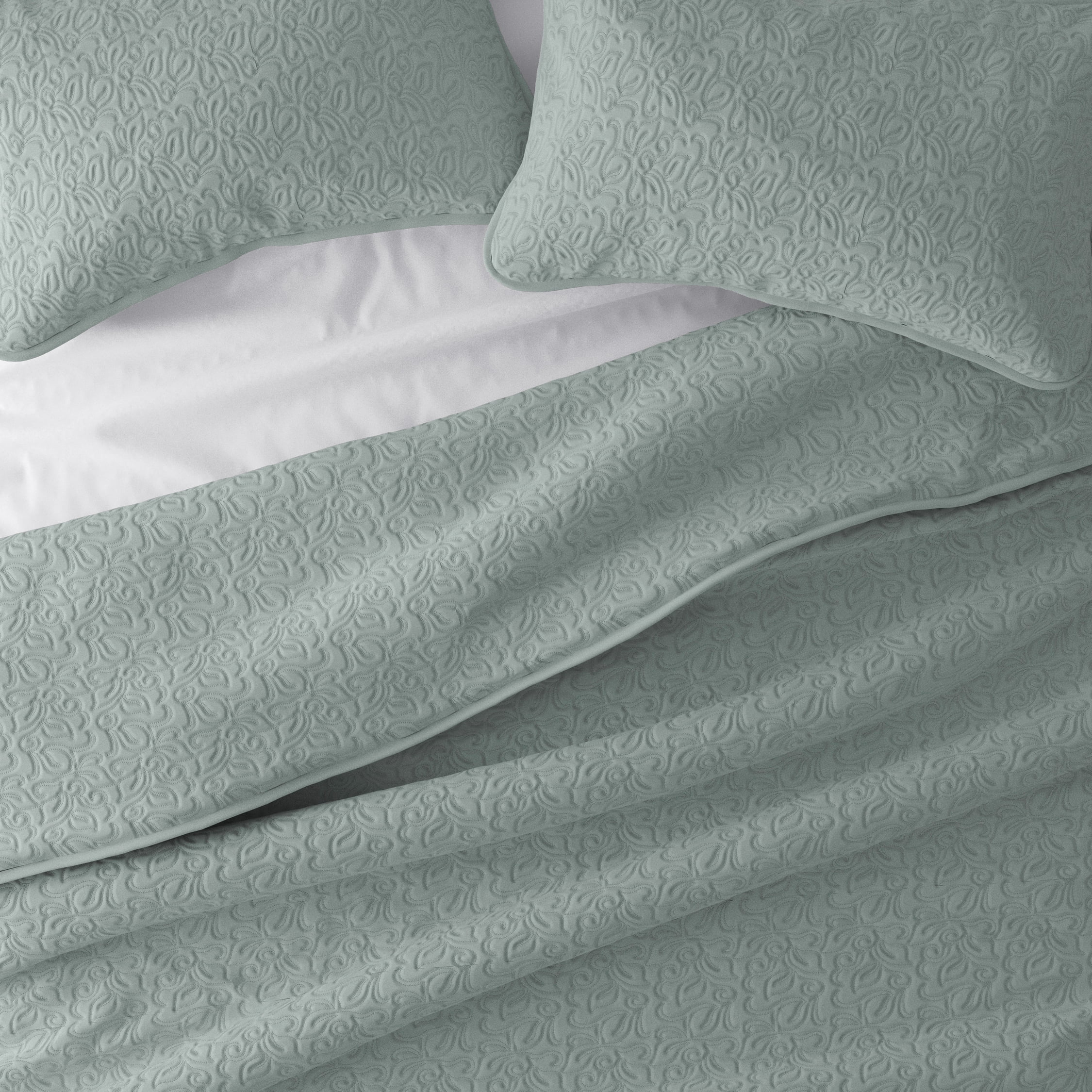 Noble Linens 3 Piece Eucalyptus Floral Stitch Quilt Set, King / CalKing