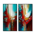 thumbnail image 2 of Designart "Rythmes de Sarcelle Éveil Abstrait I" Peinture Abstraite Encadrée Ensemble d'Art Mural de 2 - Ensemble d'Art Mural Encadré Rouge Moderne de 2, 2 of 6