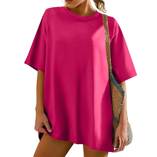mfyjkho Tops Bohemios Para Mujer, Camiseta De Manga Corta Holgada Y Cómoda Con Cuello Redondo, Color Liso Y A La Moda Para Mujer Tops Para Salir Xxl