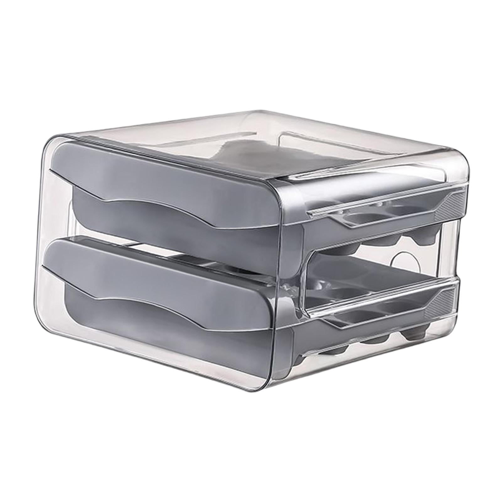 Fiocias Kitchen Fridge Egg Container 32 Grid Double Layer Drawer Type Stackable Grey
